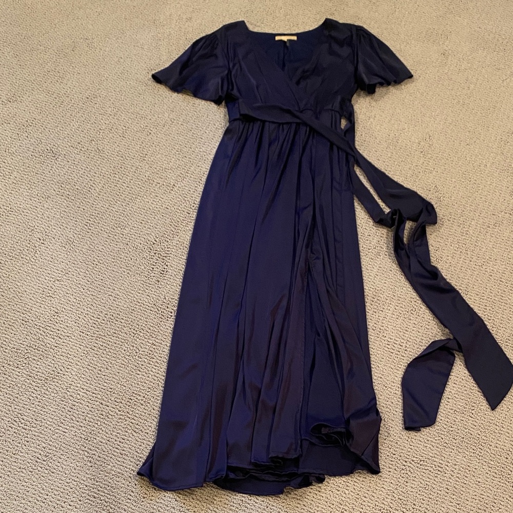 Elegant Navy Blue Wrap Dress